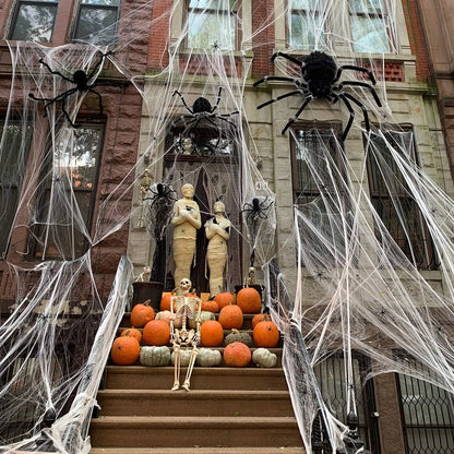 Teia de Aranha Esticável com 2 Aranhas Decorativas para Halloween