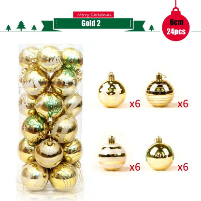 Enfeites de bola de Natal de ouro de 80 mm, 24 peças, conjunto de enfeites de alívio árvore