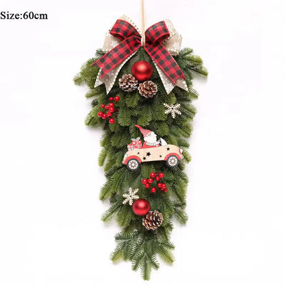 Guirlanda Natal Xadrez em cone pinheiro vermelho vigas grandes artificiais para porta Natal