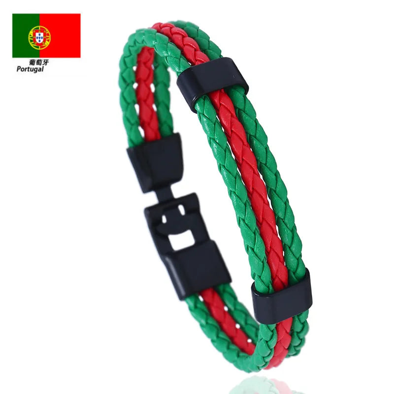Pulseira de couro com bandeira tecida à mão multicolorido bandeira nacional PU pulseira