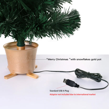 Mini árvore de Natal de mesa de fibra óptica pré-iluminada verde de 24" plantador dourado