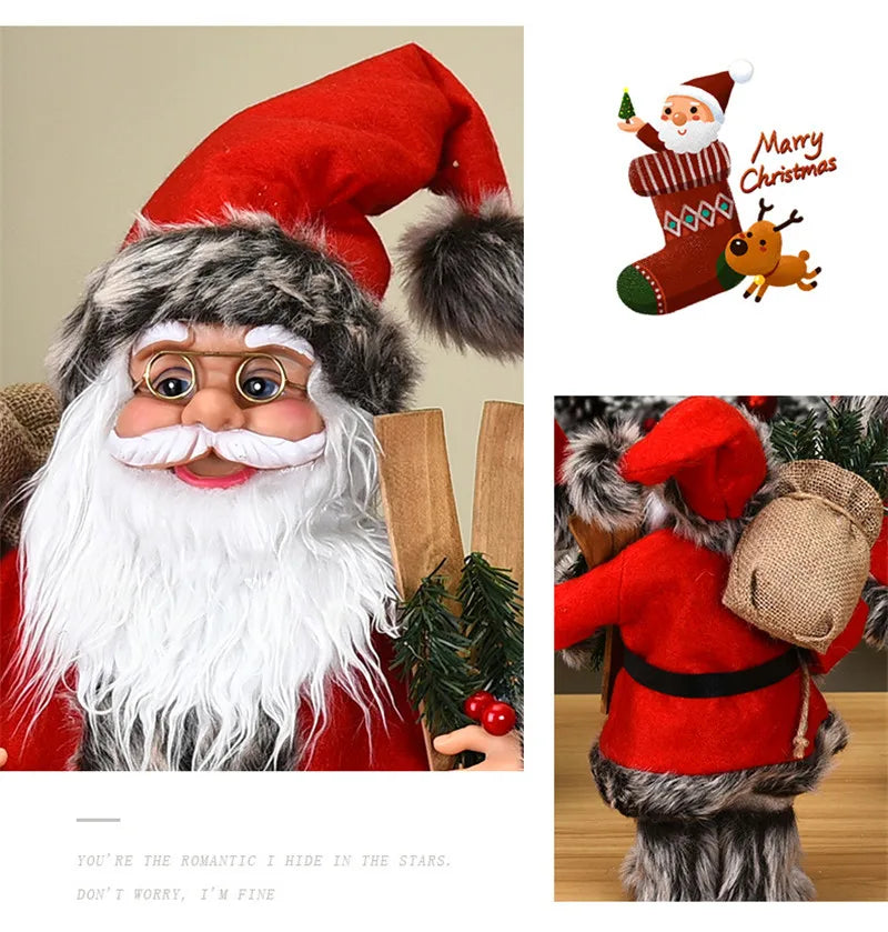 Boneco de Papai Noel em pé, enfeite de Natal para festa de Natal, lareira e férias 40cm