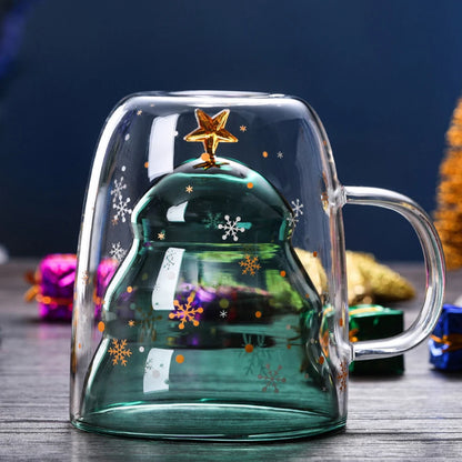 Caneca de vidro isolada de parede dupla, copo de café de Natal e copo de chá leite