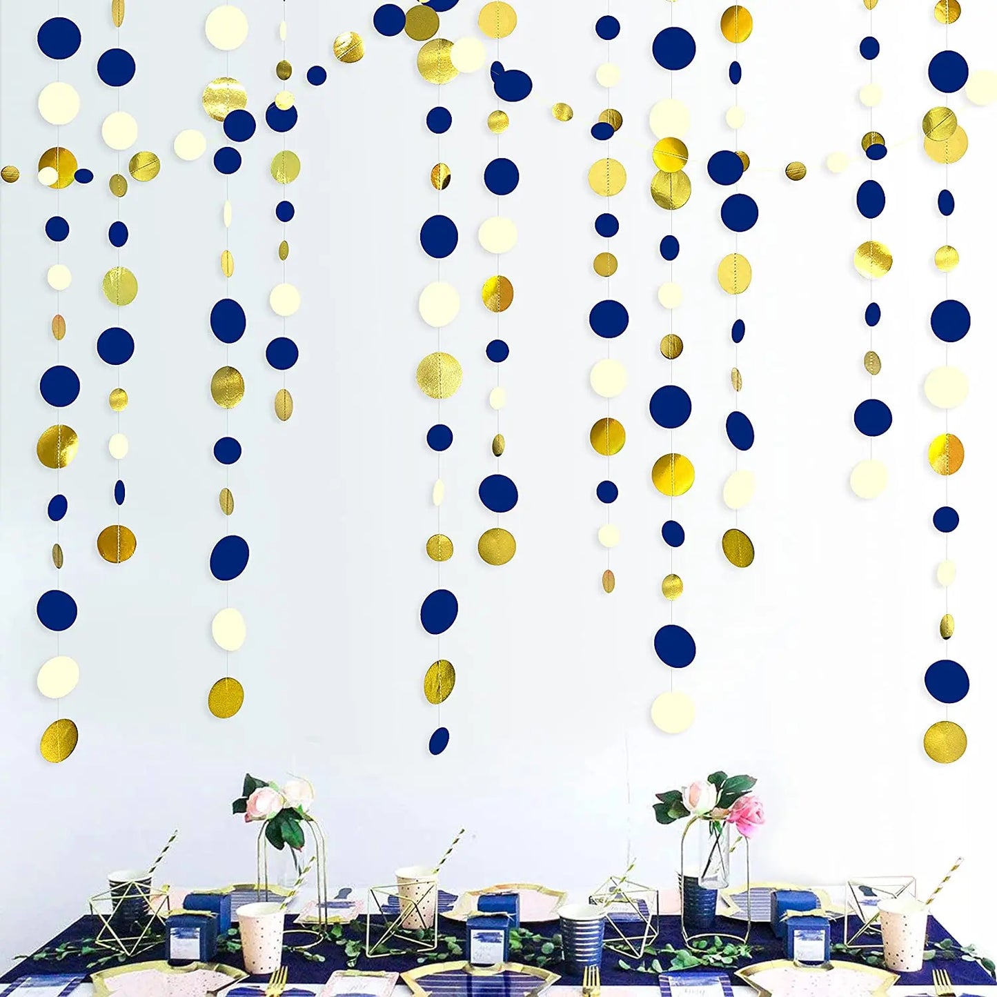 Decoração de festa de aniversário, banner de fundo azul marinho e dourado