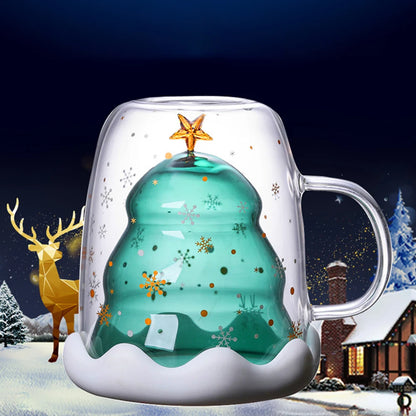 Caneca de vidro isolada de parede dupla, copo de café de Natal e copo de chá leite