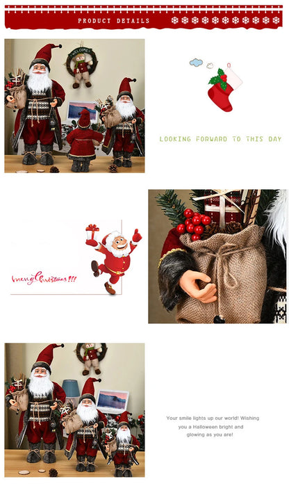 Boneco de Papai Noel em pé, enfeite de Natal para festa de Natal, lareira e férias 40cm