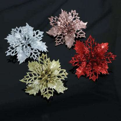 Flores pingente de Natal 10 Unidades de Flores de Poinsétia Com Glitter de Natal, Flores