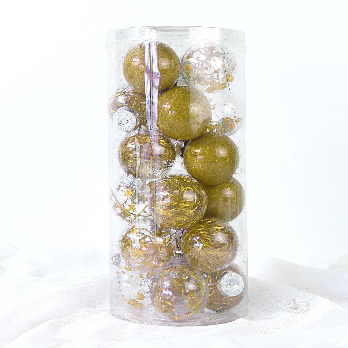 Enfeites de bola de Natal de ouro de 80 mm, 24 peças, conjunto de enfeites de alívio árvore