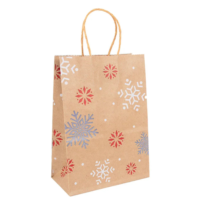 Kit de Sacolas Kraft para Embalagem e Presente - Estampa de Natal - 5 unidades -Natalina
