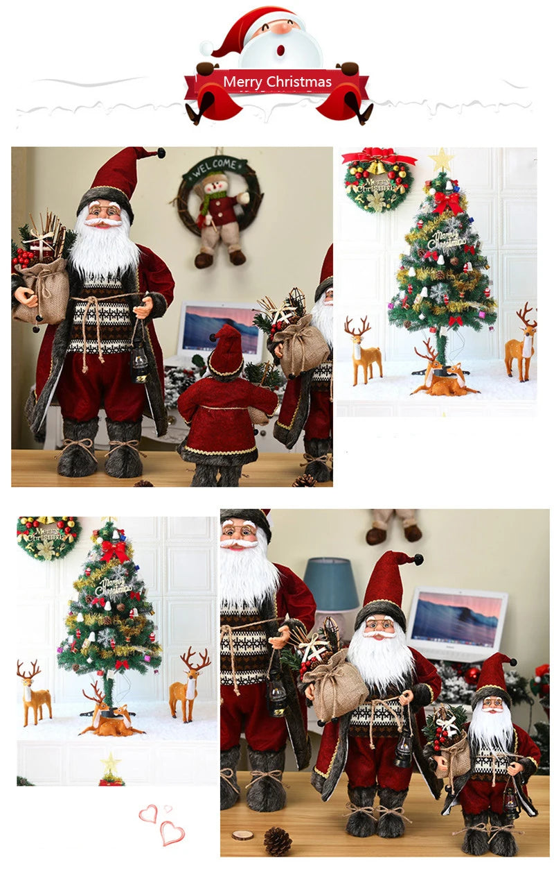 Boneco de Papai Noel em pé, enfeite de Natal para festa de Natal, lareira e férias 40cm
