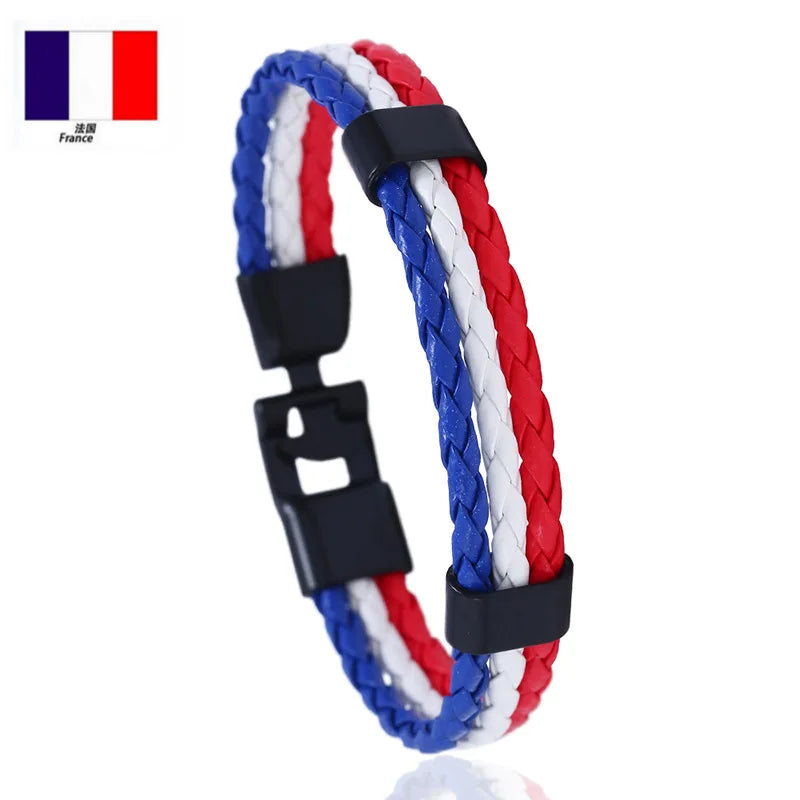 Pulseira de couro com bandeira tecida à mão multicolorido bandeira nacional PU pulseira