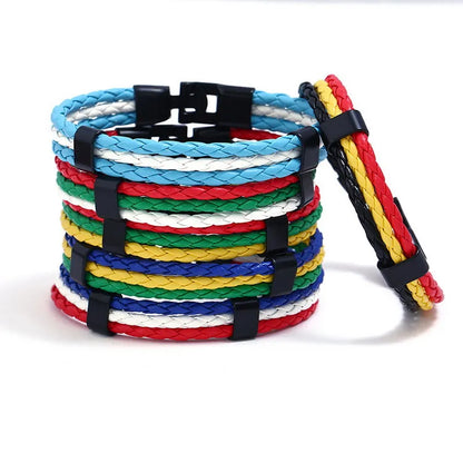 Pulseira de couro com bandeira tecida à mão multicolorido bandeira nacional PU pulseira