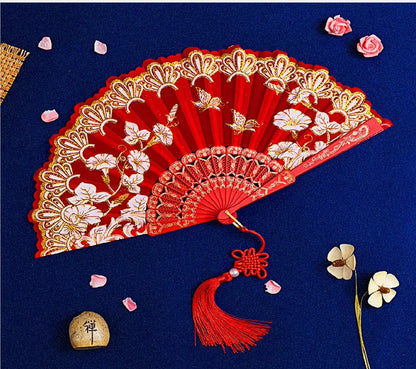 Leque Ventilador de mão de desempenho elegante borboletas de flores bronzeadoras