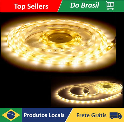 Fita Led 2835 Rolo 5 Metros 300 Leds IP65 Dupla Face + Fonte (Branco Quente)
