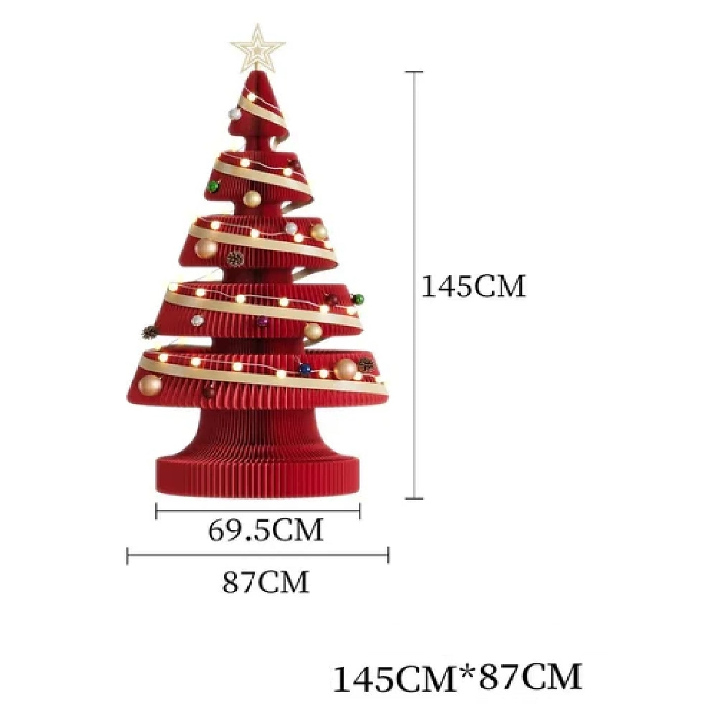 Árvore de Natal de 99 cm de Altura, Mini Árvore de Papel Dobrável com Iluminação Natal