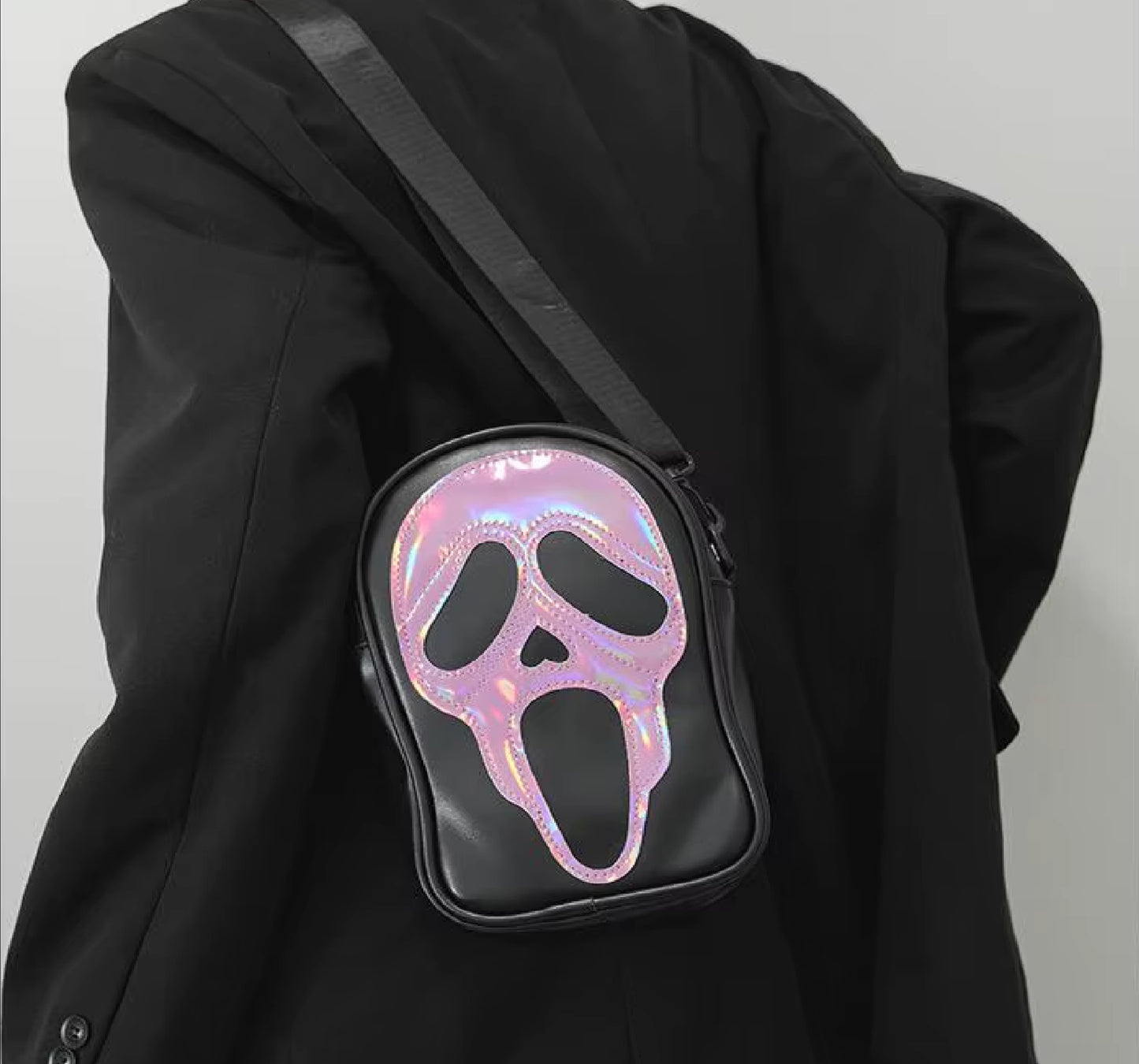 Bolsa Transversal Rosto de Fantasma Refletivo de Halloween para Mulheres e Homens
