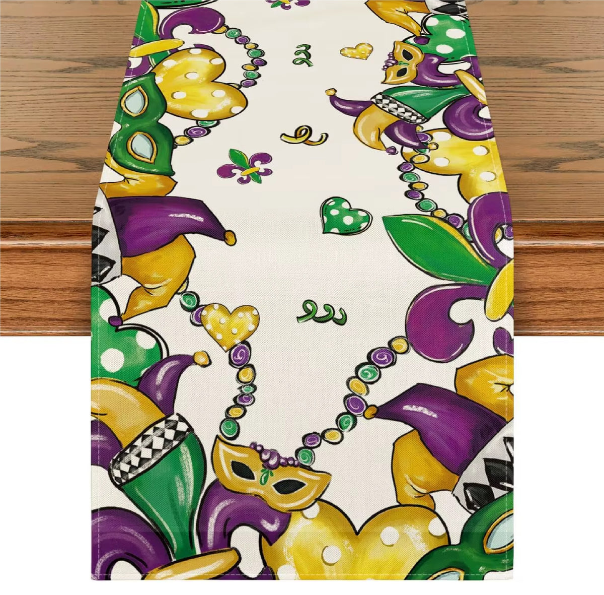 Toalha de Mesa Caminho de Mesa (Caminho de Mesa) com Estampa Temática de Carnaval / Cores Roxo, Verde