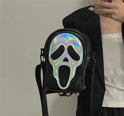 Bolsa Transversal Rosto de Fantasma Refletivo de Halloween para Mulheres e Homens
