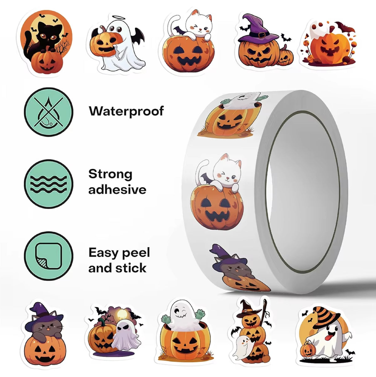 Adesivos de Halloween para Decoração/Eventos Adesivos Rolo Halloween Cores Vibrantes