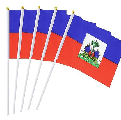 Copa do Mundo Pacote com 20 mini bandeiras do Haiti pequenas de mão, bastão haitiano