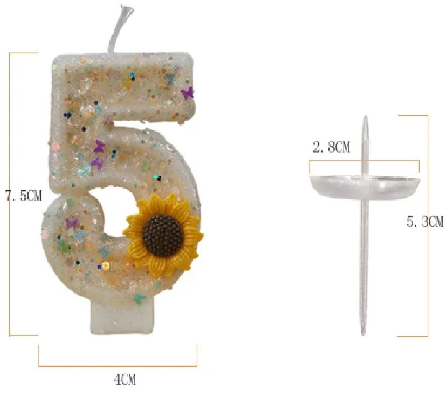 Velas Aniversário 5, Velas de Aniversário Girassol Números Meninas, Vela Brilhante 5 e Velas