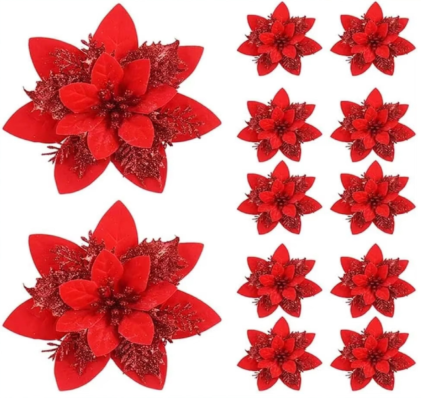 Flores de Glitter 5/10 Peças de Poinsétias de Flores de Natal, Purpurina, Poinsétia Artificial