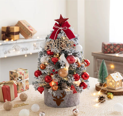 Mini Árvore de Natal com Luzes Dourado Vermelho Decorações de Natal Enfeites