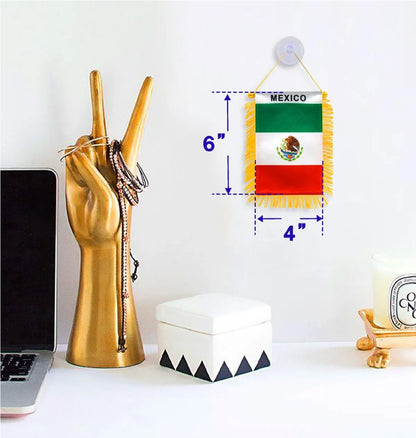 Flamula Bandeira para pendurar México com franjas, 10 x 15 cm, com ventosa.