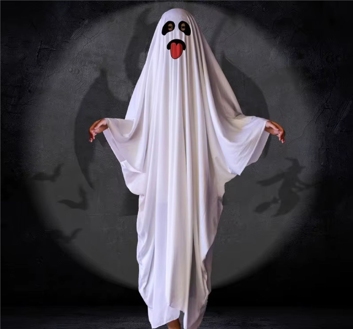 Fantasia de Fantasma Assustador de 146cm Macia Respirável para Crianças e Adultos