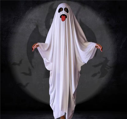 Fantasia de Fantasma Assustador de 146cm Macia Respirável para Crianças e Adultos