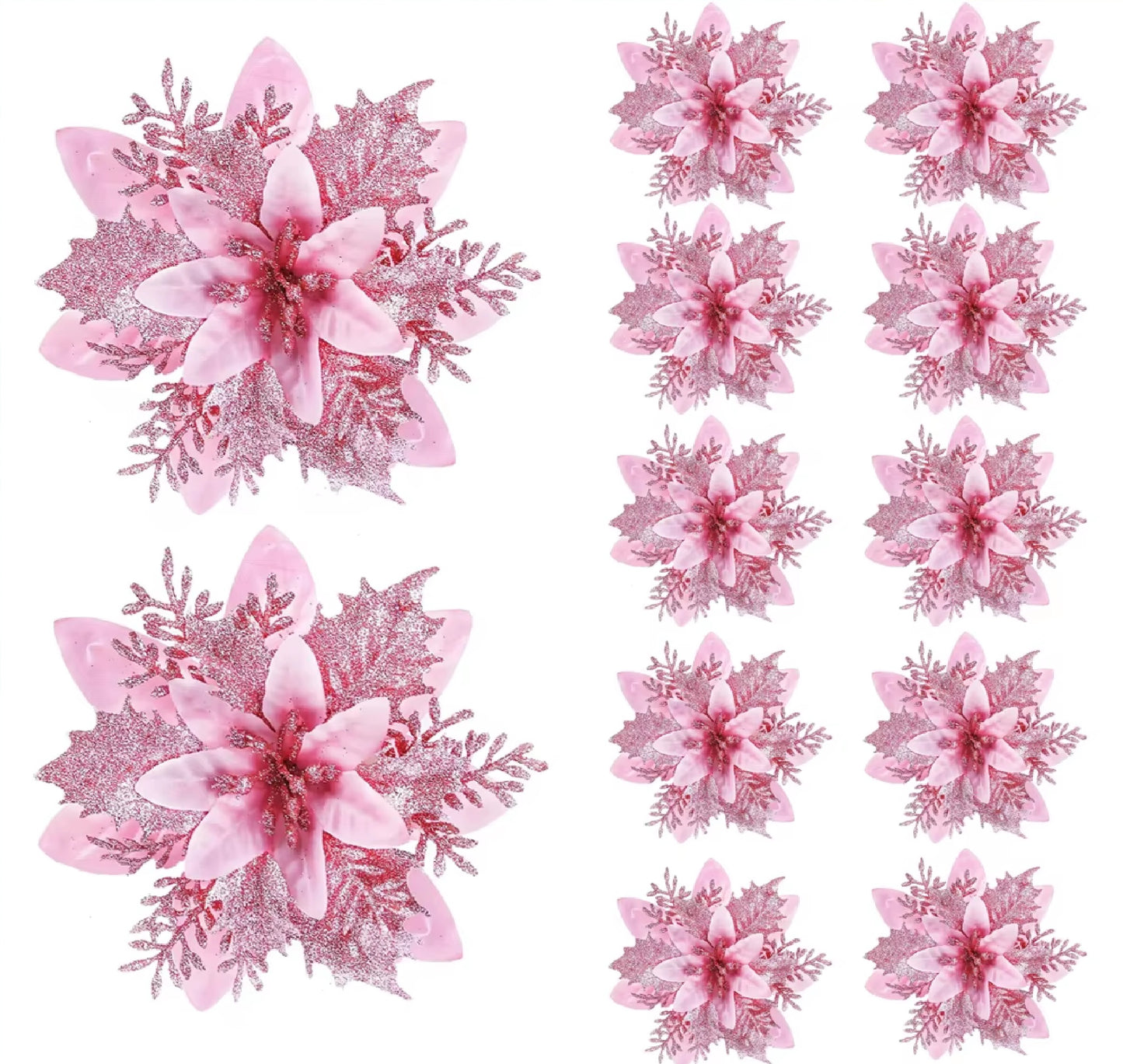 Flores de Glitter 5/10 Peças de Poinsétias de Flores de Natal, Purpurina, Poinsétia Artificial