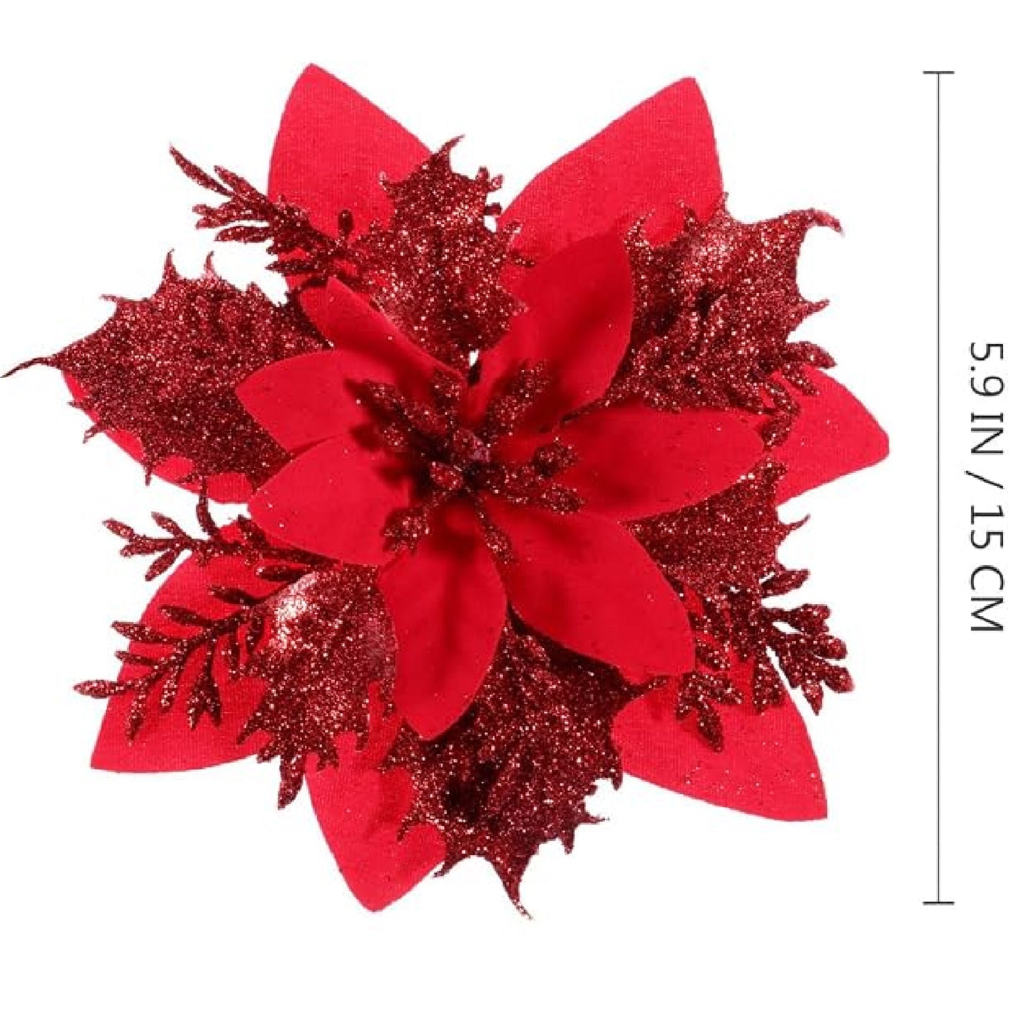 Flor Vermelha Natalina com Glitter  Flores Natal Artificiais Glitter de 14 cm, 5/10/20/50 Peças