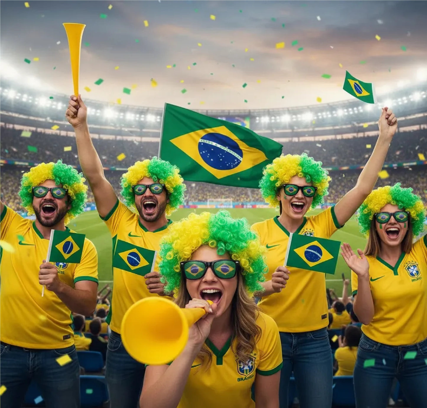 Kits Torcedor Copa do Mundo 2 peças Torcida Kit Torcedor Óculos e Peruca Copa Mundo