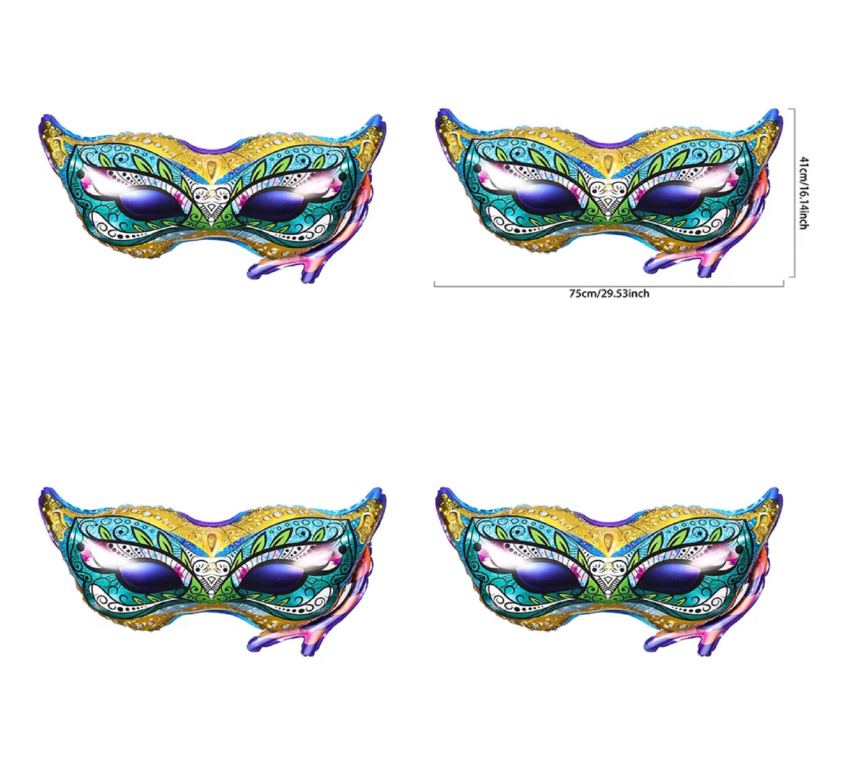 Balões de látex Carnaval, pacote com 4, dourado, máscara de aniversário, decoração