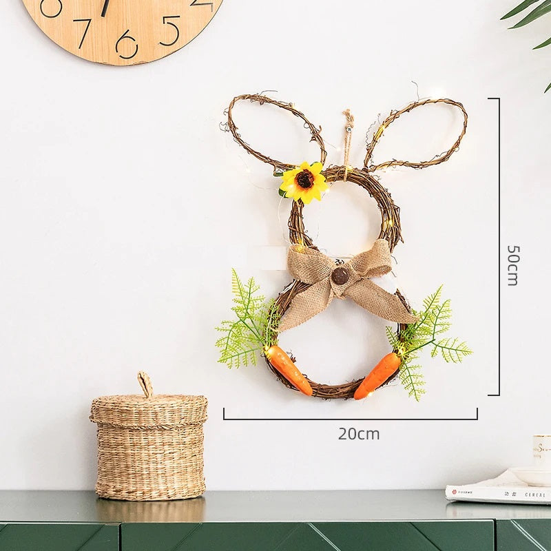 Guirlanda de coelho da páscoa de 63.5cm, coroa de flores artificiais em forma de coelho