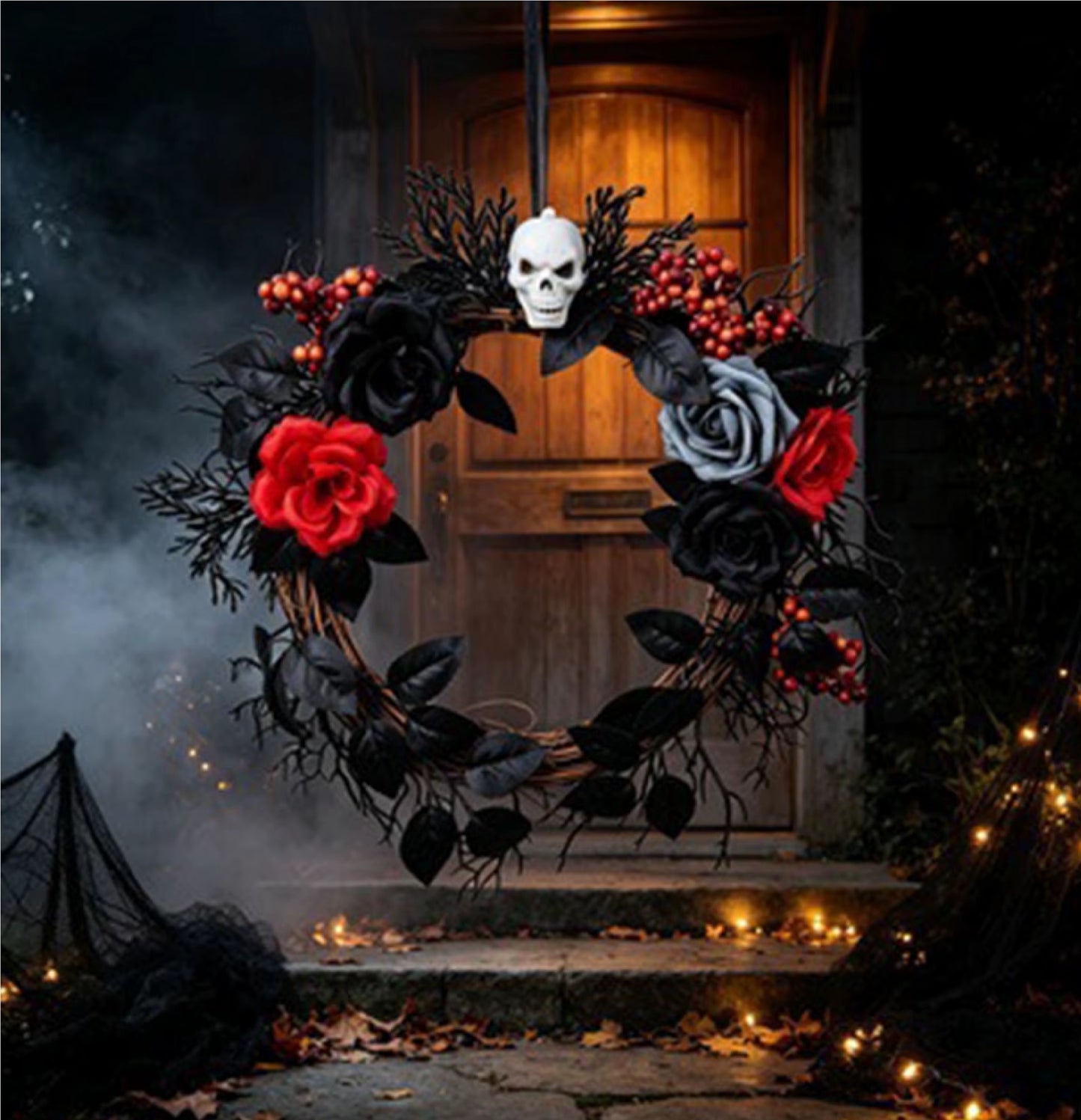 Coroa de Esqueleto para Porta Coroa de Halloween Assustadora para Ambiente