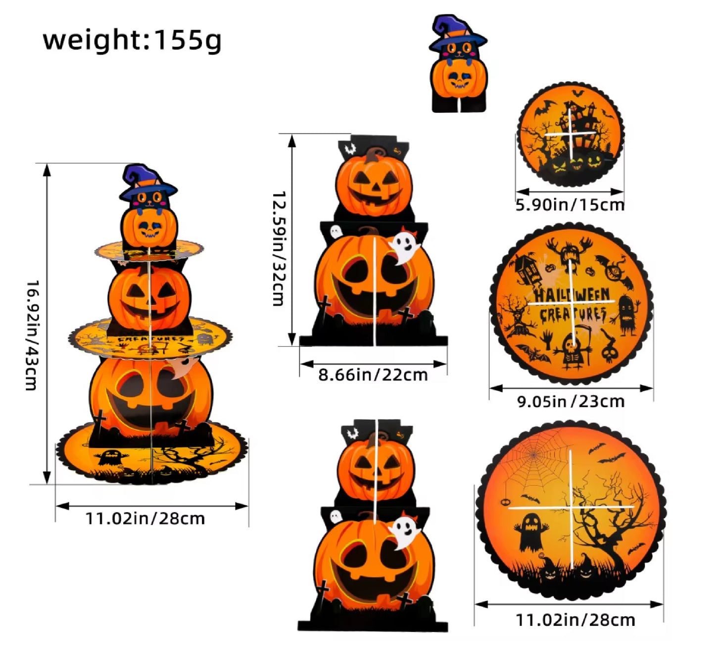 Suporte de Cupcake e Halloween de 3 Camadas para Mesa de Sobremesa Torre Cupcake