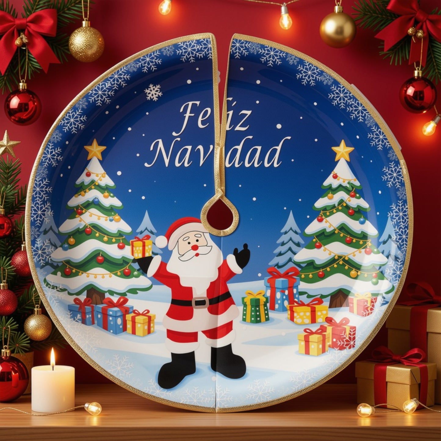 Saia Árvore de Natal Temática Papai Noel Presente 60cm e Árvore de Natal Temática Papai