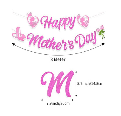 Feliz Dia das Mães Banner Decorações - Sinal de Guirlanda de Mães com Glitter Rosa Banner