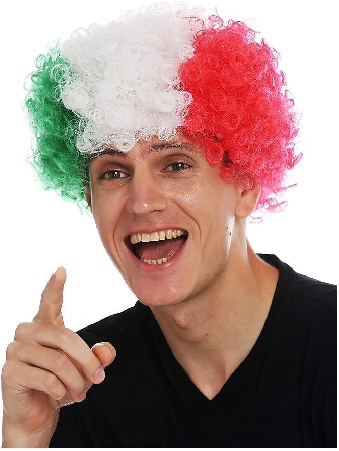 Peruca Copa do Mundo esportiva unissex para adultos | Peruca afro patriótica com touca