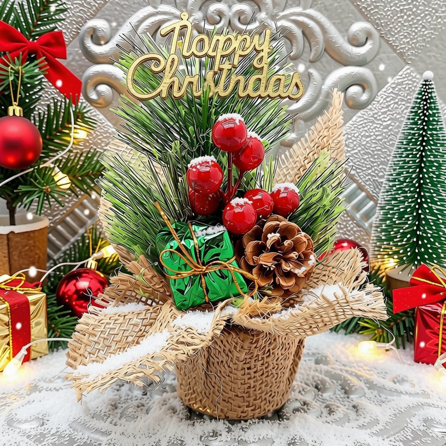 Vaso Arranjo Cereja Pinha Artificial Vaso Arranjo Cereja Pinha Artificial Vaso Enfeite Natal