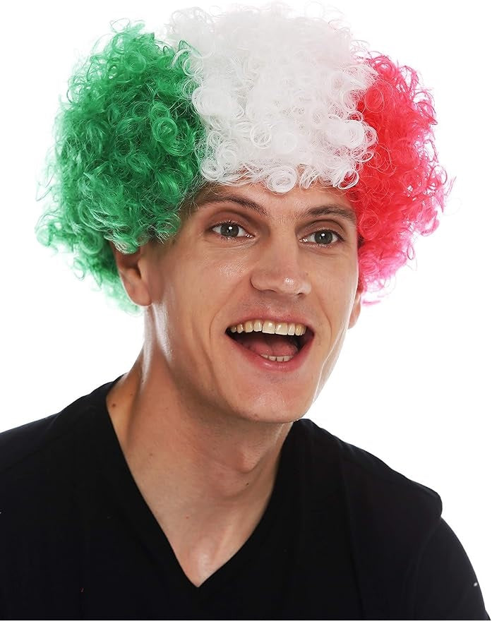 Peruca Copa do Mundo esportiva unissex para adultos | Peruca afro patriótica com touca