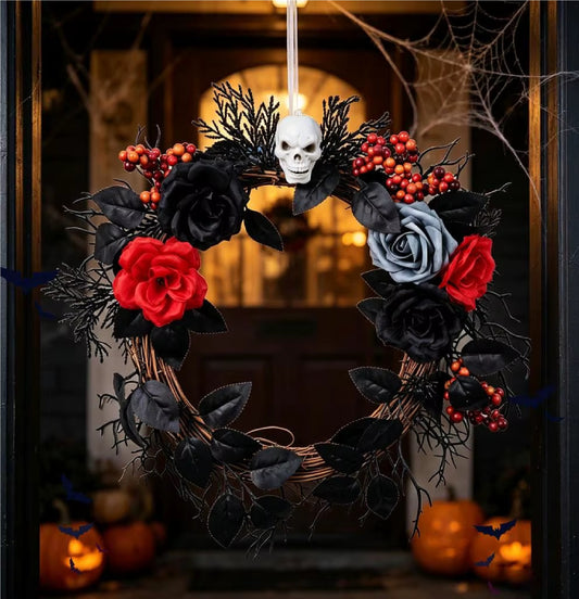 Coroa de Esqueleto para Porta Coroa de Halloween Assustadora para Ambiente