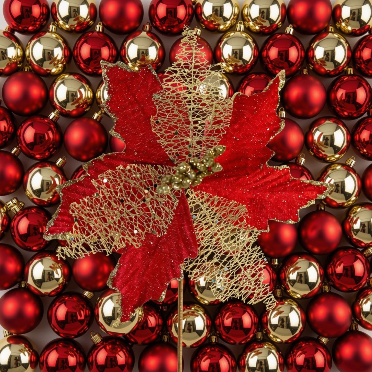 Artificial Brilho Natal Vermelho Kit 2 Flores Decoração Natal Artificial Brilho Vermelha 24cm
