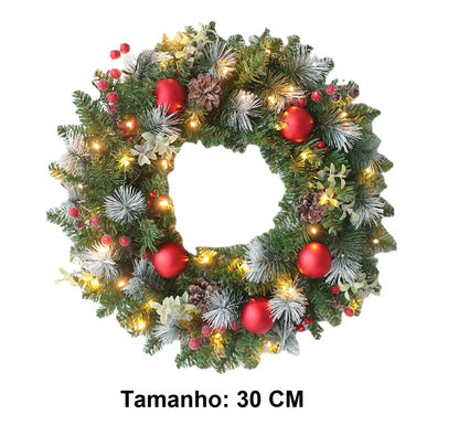 Guirlanda de natal, guirlanda decorativa PVC frutas vermelhas pé folha, anel de videira natal