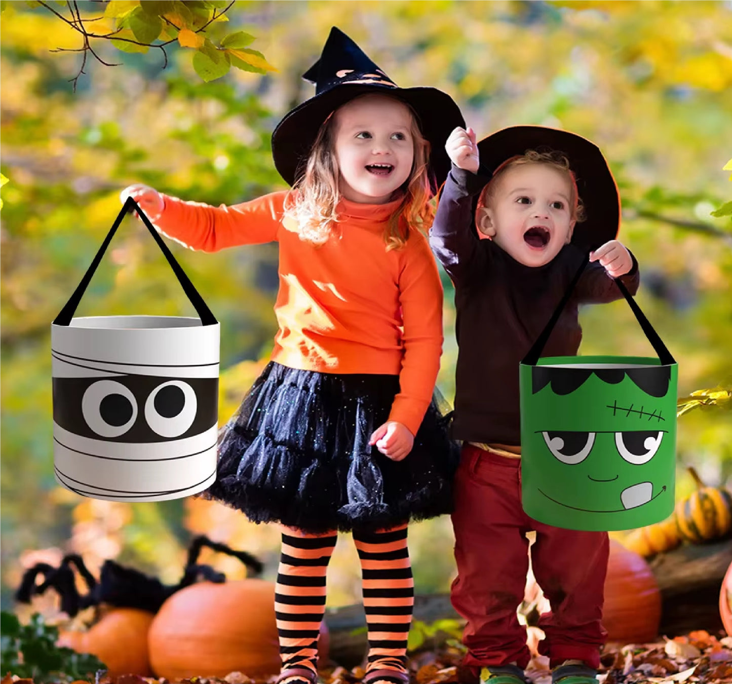 Bolsa de Halloween 1 Baldes de Doces ou Travessuras para o Halloween Cesta de Abóbora