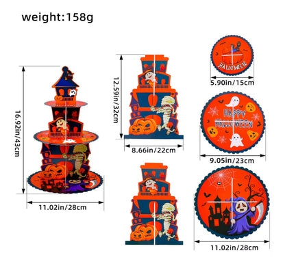 Suporte de Cupcake e Halloween de 3 Camadas para Mesa de Sobremesa Torre Cupcake
