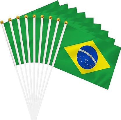 Bandeira de mão do Brasil Pacote com 50 mini bandeiras de mão Brasil, bandeira brasileira