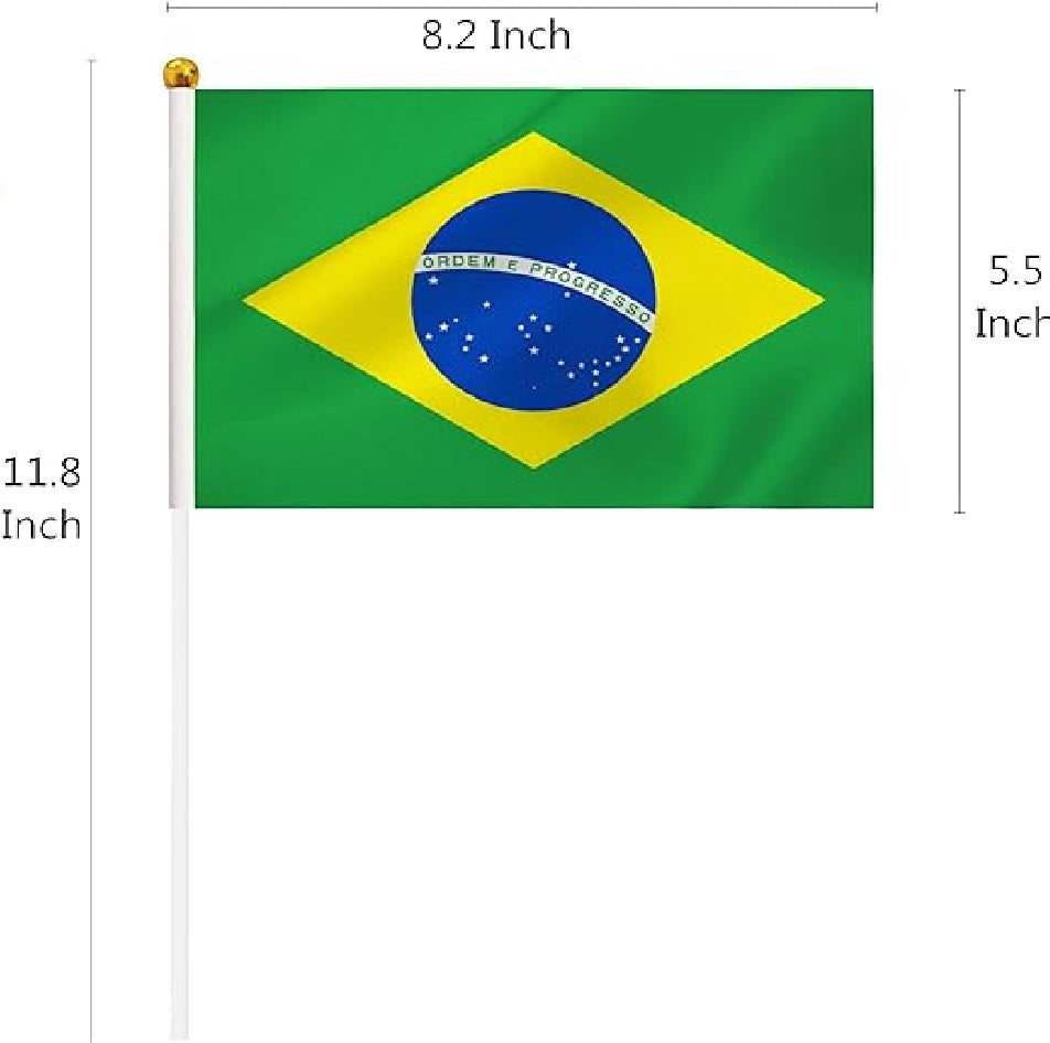Bandeira de mão do Brasil Pacote com 50 mini bandeiras de mão Brasil, bandeira brasileira