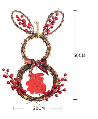 Guirlanda de coelho da páscoa de 63.5cm, coroa de flores artificiais em forma de coelho